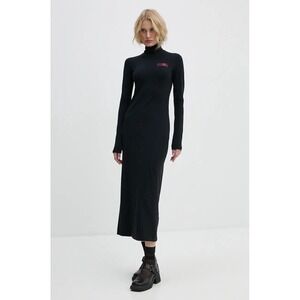 MM6 Maison Margiela Women's Large Logo Maxi Dress Lightweight Turtleneck L/S
